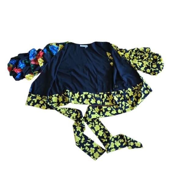 Alice + Olivia Dominica Floral Reversible Tuck-Sleeve Wrap Top Size Medium - Picture 11 of 16